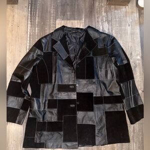 Vintage Dennis Basso 100% Genuine Leather -  Black Patchwork Leather Jacket